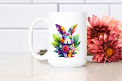 Abstract Vibrant Bunny with Plant Leaves and 3D Flowers, PNG Product Image 2