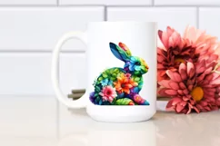 Abstract Vibrant Bunny with Plant Leaves and 3D Flowers, PNG Product Image 2