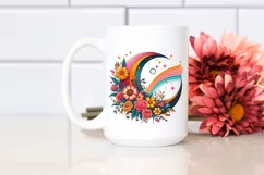 Retro Colorful Half Moon with Flowers, Transparent PNG Product Image 2