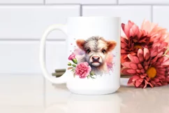 Watercolor Highland Cow with Carnation Splash | Sublimation Product Image 2