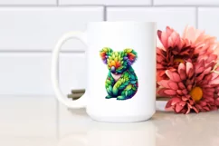 Abstract Vibrant Koala with Plant Leaves, PNG Product Image 2