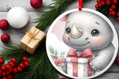 Retro Rhino with Santa Hat PNG Product Image 2
