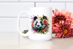 Abstract Vibrant Panda with Plant Leaves and 3D Flowers, PNG Product Image 2