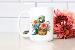 Watercolor Cute Baby Macaw with Flower Basket | Sublimation Product Image 2