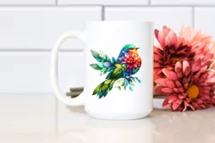 Abstract Vibrant Bird with Plant Leaves and 3D Flowers, PNG Product Image 2