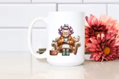 Watercolor Lady Sitting Tea Cup | Clipart Product Image 2