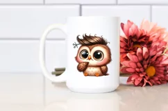 Funny Baby Owl Sitting with Big Eyes | Clipart Product Image 2