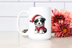 Expressive Baby Watercolor Border Collie, Winter Outfit PNG Product Image 2