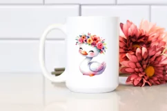 Watercolor Flower Crown Swan Clipart Product Image 2