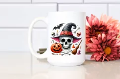 Funny Watercolor Halloween Skull Vibrant Bouquet Product Image 2
