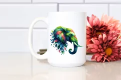 Vibrant Elephant with Plant Leaves, PNG Product Image 2