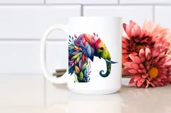 Vibrant Elephant with Plant Leaves, PNG Product Image 2