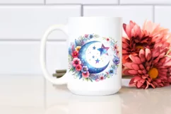 Vibrant Moon Flowers Stars Hanging Clipart Product Image 2