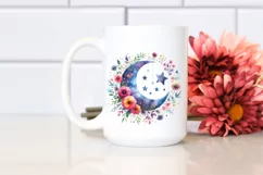 Vibrant Moon Flowers Stars Hanging Clipart Product Image 2