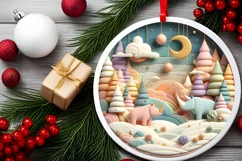 Colorful Rhino Winter Scene Round Ornament Sublimation PNG Product Image 2
