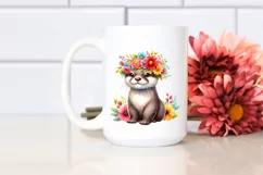 Watercolor Flower Crown Otter Clipart Product Image 2