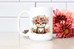 Watercolor Flower Crown Otter Clipart Product Image 2