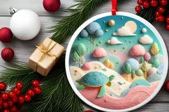 Colorful Turtle Christmas Scene Round Ornament Sublimation Product Image 1
