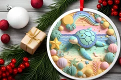 Colorful Turtle Christmas Scene Round Ornament Sublimation Product Image 2