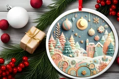 Colorful Seal Christmas Scene Round Ornament Sublimation PNG Product Image 2