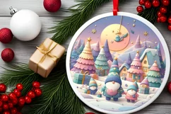 Colorful Winter Gnomes Winter Scene Round Ornament Product Image 2