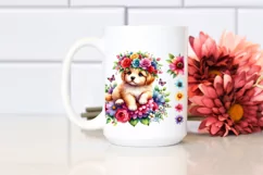 Cute Watercolor Puppy with Vibrant Flower Crown | Clipart Product Image 2