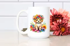 Cute Watercolor Puppy with Vibrant Flower Crown | Clipart Product Image 2