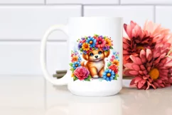 Cute Watercolor Puppy with Vibrant Flower Crown | Clipart Product Image 2