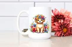 Cute Watercolor Puppy with Vibrant Flower Crown | Clipart Product Image 2