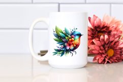 Vibrant Watercolor Bird with Flowers, PNG Product Image 2