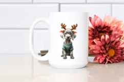 Enthusiastic Baby Weimaraner with Reindeer Horns PNG Product Image 2
