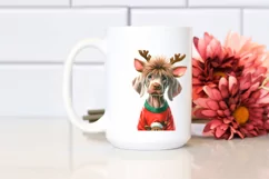 Enthusiastic Baby Weimaraner with Reindeer Horns PNG Product Image 2