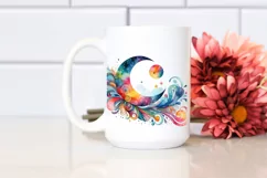 Colorful Watercolor Wimsical Vibrant Moon Clipart Product Image 2