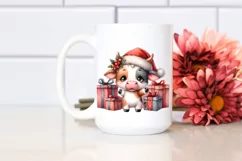 Enthusiastic Baby Cow in Santa Hat PNG Product Image 2