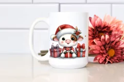 Enthusiastic Baby Cow in Santa Hat PNG Product Image 2