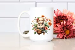 Whimsical Cute Puppy with Nasturtium Bouquet Product Image 2