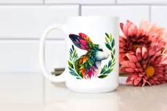 Vibrant Watercolor Rabbit with Plant Leaves, PNG Product Image 2