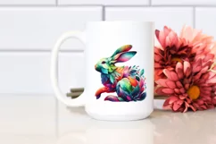 Vibrant Watercolor Rabbit with Plant Leaves, PNG Product Image 2