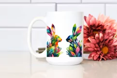 Vibrant Watercolor Rabbit with Plant Leaves, PNG Product Image 2