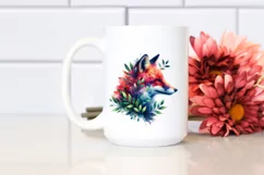 Vibrant Watercolor Fox with Plant Leaves, PNG Product Image 2