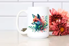 Vibrant Watercolor Fox with Plant Leaves, PNG Product Image 2