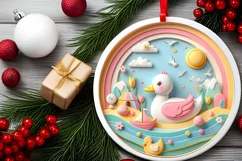 Colorful Duck Winter Scene Round Ornament Sublimation PNG Product Image 1