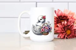 Watercolor Gothic Baby Swan with Flower Basket | Clipart Product Image 2