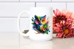 Vibrant Watercolor Owl with Flowers, PNG Product Image 2