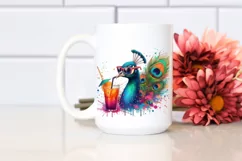 Colorful Peacock Sipping Drink | Sublimation | PNG Sticker Product Image 2