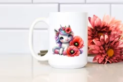 Cute Unicorn with Poppy Watercolor Product Image 2