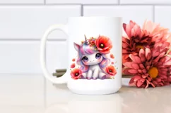 Cute Unicorn with Poppy Watercolor Product Image 2