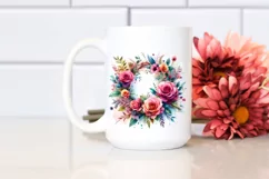 Watercolor Abstract Colorful Wreath with Pink Roses | Product Image 2