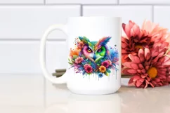 Vibrant Watercolor Owl with Flowers, Transparent PNG Product Image 2