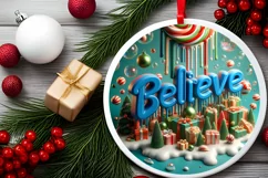 Believe Christmas Round Cute Ornament Sublimation Product Image 1